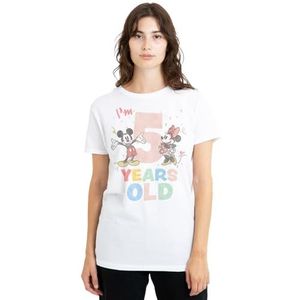 mandarin creative ltd Mickey en Minnie Mouse Ik ben 5 jaar oud verjaardag shirt dames T-shirt, wit, groot, Wit, L