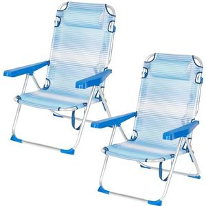 AKTIVE Strandstoelen, inklapbaar en kantelbaar, blauw gestreept, 48 x 60 x 90 cm, 5 standen, gevoerd kussen, schoudergreep, ergonomische armleuningen, kantelbeveiliging, draagkracht 110 kg (85515)