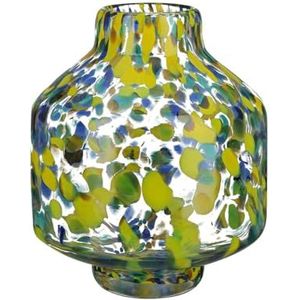 GILDE Glazen art deco vaas bolle glazen vaas - bloemenvaas - cadeau voor vrouwen verjaardagscadeau - kleur: transparant geel groen blauw hoogte 22 cm