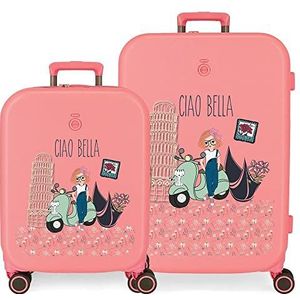 Enso Ciao Bella ABS kinderbagage, TSA-sluiting, dubbele wielen, verschillende kleuren en maten, Roze, Eén maat, Koffer Set