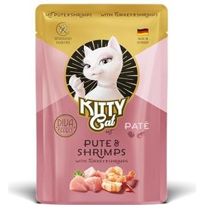 KITTY Cat Paté Kalkoen & Garnalen, 6 x 85 g, natvoer voor katten, graanvrij kattenvoer met taurine, zalmolie en groenlipmossel, compleet voer met een hoog vleesgehalte, Made in Germany