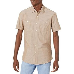 Amazon Essentials Men's Chambray-shirt met korte mouwen, Bruin, XS