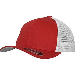Flexfit Mesh Trucker Cap 2 kleuren - Unisex baseballcap voor dames en heren, red/wht, L/XL