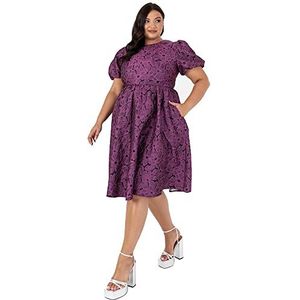 Lovedrobe Vrouwen Dames Plus Size Jurk Curve Skater Midi Terug Sleutelgat Korte Mouwen Bloemen Bloemen Crew Neck Hoge Taille A-lijn Cocktail, Bloemen, 48