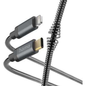 Hama Oplaadkabel ""Metal"" USB C - Lightning (USB 2.0, metalen kabelmantels, 3A, verguld, 480 Mbit/s, 1,5 m) antraciet