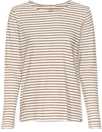 camel active - Longsleeve Shirt - Caramel-Wit - Biologische Katoen