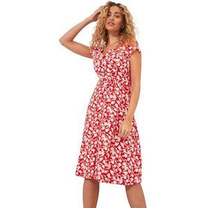 Joe Browns Dames Bloemen Riem Knielengte Kreuk Jurk, Rood, 6, Rood, 32