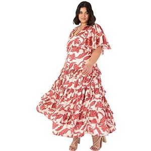 Anaya with Love Dames Midaxi Jurk V-hals Flutter Korte Mouw Ruche Gelaagd voor Bruiloft Gast Avondjurk Bloemen, Bloemen, 46