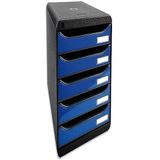 Exacompta - ref. 3097279D - Ladebox - Bureau - kantoor BIG BOX PLUS met 5 laden voor A4+ documenten - Afmetingen: Diepte 34,7 x Breedte 27,8 x Hoogte 27,1cm - Zwart/IJsblauw glanzend