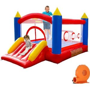 Ballsea PVC springkasteel met ventilator, trampoline, glijbaan, veiligheidsnet, dit springkasteel is gemaakt van pvc, geschikt voor thuis, buiten, kleuterschool of commercieel (afmetingen: 365 x 283 x