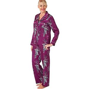 Marlon Vrouwen Bea Piped Gedrukt Satijnen Revere Collar Pyjama Pyjama Set, Fuchsia, 40-42