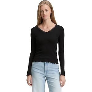 TOM TAILOR Denim T-shirt met lange mouwen voor dames, 14482 - Deep Black, XXL