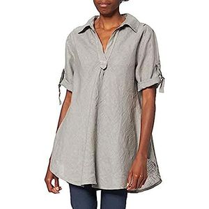 Bonateks, Blouse met V-hals en lange, opsteekbare mouwen, 100% linnen, DE-maat: 36, Amerikaanse maat: M, bovenstuk, woestijn - gemaakt in Italië, beige, 36