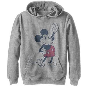 Disney Characters Plaid Mickey Boy's Hooded Pullover Fleece, Athletic Heather, Small, Athletic Heather, S