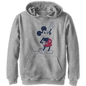 Disney Characters Plaid Mickey Boy's Hooded Pullover Fleece, Athletic Heather, Small, Athletic Heather, S