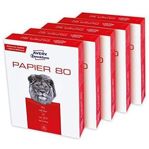 Avery Zweckform 2575 Printer-/Kopieerpapier, DIN A4-Papier, 80 g/m², Wit, 2.500 Vellen, 1 Doos met 5 Stuks