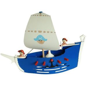 Elobra Plafondlamp piratenschip kinderkamer hanglamp kinderlamp, lichtblauw met zeilen, piraten en E27-fitting voor jongens, 60 x 20 x 25 cm