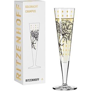 Ritzenhoff 1071030 champagneglas, 200 ml, serie Goldnacht nr. 30, rozen-tuinmotief met echt goud, Made in Germany
