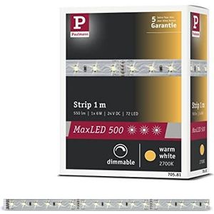 Paulmann 70581 MaxLED 500 Strip 1 m 2700 K warm witte LED Stripe ongecoate 7W lichtstrip 550 lm 24 V, zilver