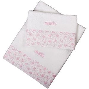 Laura Ashley Baby handdoekenset, badstof, 70 x 140 cm en 50 x 70 cm, alfabet, roze, 2 stuks