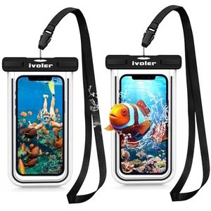 ivoler Waterproof Phone Case, [2 Pack] IPX8 Fluorescerend Design Universele Waterdichte hoes Dry Bag voor Ourdoor Sports Compatibel voor iPhone, Samsung en andere 6.2 ""of kleinere apparaten (Zwart + Zwart)