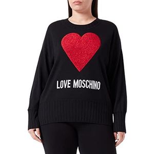 Love Moschino Dames Relaxed Fit Lange Mouwen met Maxi Boublé Heart Pullover Black, 48