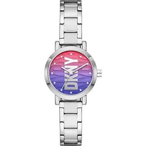DKNY Soho Horloge voor dames, Quartz uurwerk met horlogeband van roestvrij staal, leer of silicone, Zilver en spectrum, 28MM