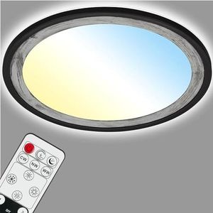 BRILONER - LED plafondlamp met backlight effect, Slanke LED plafondlamp CCT, Ultra plat, Silver-Crafted, Dimbaar, Afstandsbediening, Ø420 mm, Zwart