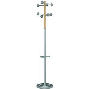 Unilux Home Coat Stand Beechwood Solid Head Steel Post Paraplu Stand Metal Grey Ref 3524576M