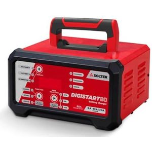 Solter Digistart 80 Oplader, starthulp voor accu's 12/24 V, 5-10 – 20 A, lading tot 200 Ah, starthulp tot 80 A voor loodzuur-, AGM- en gelaccu's