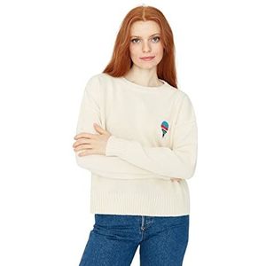 Trendyol Dames Regular Fit Basic Crew Neck Knitwear Sweater Sweatshirt, Ecru, S