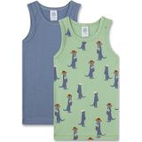 Sanetta Jongensonderhemd (dubbelpak) groen & blauw | Hoogwaardig en duurzaam onderhemd voor jongens van katoenmix. Inhoud: set van 2 ondergoed voor jongens, groen, 92