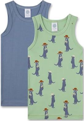 Sanetta Jongensonderhemd (dubbelpak) groen & blauw | Hoogwaardig en duurzaam onderhemd voor jongens van katoenmix. Inhoud: set van 2 ondergoed voor jongens, groen, 92