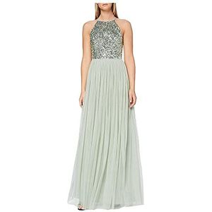 Maya Deluxe Vrouwen Maya verfraaid Halter Hals Maxi Jurk Bruidsmeisje, Groen, 48 NL