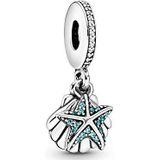 Pandora Moments 792076CZF Zeester & schelp bedelhanger sterling zilver, kubische zirkonia, zilver, Zirkonia