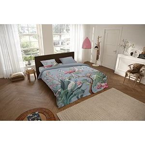 Descanso Sarenza grijs biologisch katoensatijn beddengoed 135 x 200 cm 1-80 x 80 cm patroon: bloemen en bladeren