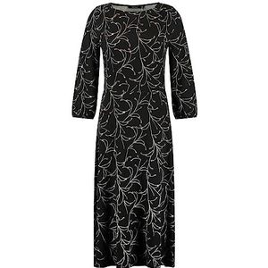 Taifun Dames jerseyjurk in midi-lengte lange mouwen, elastische mouwzoom jurk gebreide jersey jurk patroon kuitlang, Zwart met patroon., 34