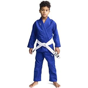 Ippon Gear BJJ GI Brazilian Jiu Jitsu Kinderen/Beginners Pak incl. Witte Riem [Maat M4 I Pearl-Weave Materiaal 350gr/m² Stofdicht Scheurvast met verzegelde Naden] Blauw, BJJI350B-M4
