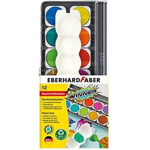 Eberhard Faber 578312 - Winner dekkend verfdoosje met 12 sterke kleuren in verwisselbare inktpotjes, dekkend wit en mengpalet, voor school, vrije tijd en hobby
