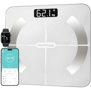 Healthkeep Personenweegschaal, met bluetooth, impedantie, hoge precisie met 13 lichaamsmaten, app voor Android en iOS, capaciteit 180 kg/400 kg, 28 x 28 cm