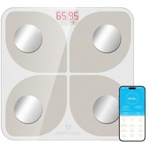 Healthkeep Personenweegschaal, met bluetooth, impedantie, hoge precisie met 13 lichaamsmaten, app voor Android en iOS, capaciteit 180 kg/400 kg, 28 x 28 cm