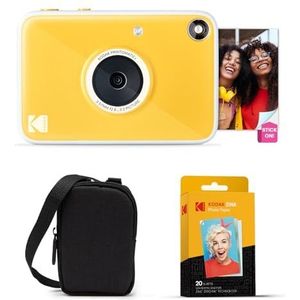 KODAK Printomatic+ 10 MP instantcamera-startpakket met draagtas, RGB-LED en 20 stuks Zink-kleefpapier – geel
