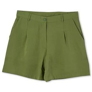 Dagi Khaki Fashion Woven Regular High Waist Gabardine Short Leg Shorts, 36, Kaki, 36