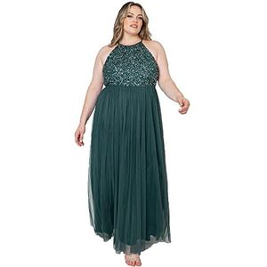 Maya Deluxe Vrouwen Maya verfraaid Halter Hals Maxi Jurk Bruidsmeisje, Emerald Green, 18