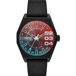Diesel Scraper horloge voor heren, Quartz uurwerk met Siliconen, roestvrij stalen of leren band, Zwart en spectrum, 43MM
