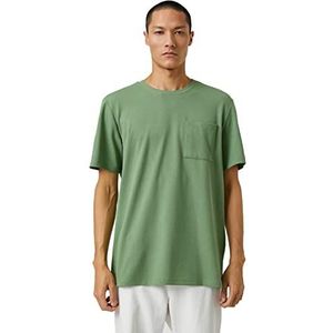 Koton Heren Basic T-shirt Crew Neck Pocket Gedetailleerd, kaki (854), L