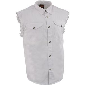 Milwaukee Leather DM4006 Men's White Denim Lightweight Shirt with Sleeveless Frayed Cut Off - 2X-Large