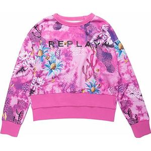 Replay Sweatshirt voor meisjes van katoenmix, 010 All Over Fuxia Tropics, 12 Jaren