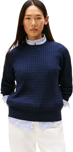 Tommy Hilfiger Dames CO Cable FINE GG C-NK LS SWT WW0WW44993 Trui Trui, blauw, XXS, Blauw (Donker Night Navy Gs Tipping), XXS