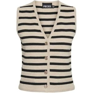 Pcnisa Knit Vest Pa Bc, Cloud Dancer/Stripes: zwart, M